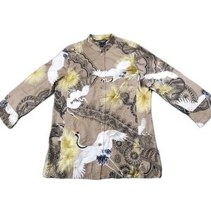 Citron Santa Monica Shirt M Bamboo Crane Button Up  Mandarin Collar Asian Orient